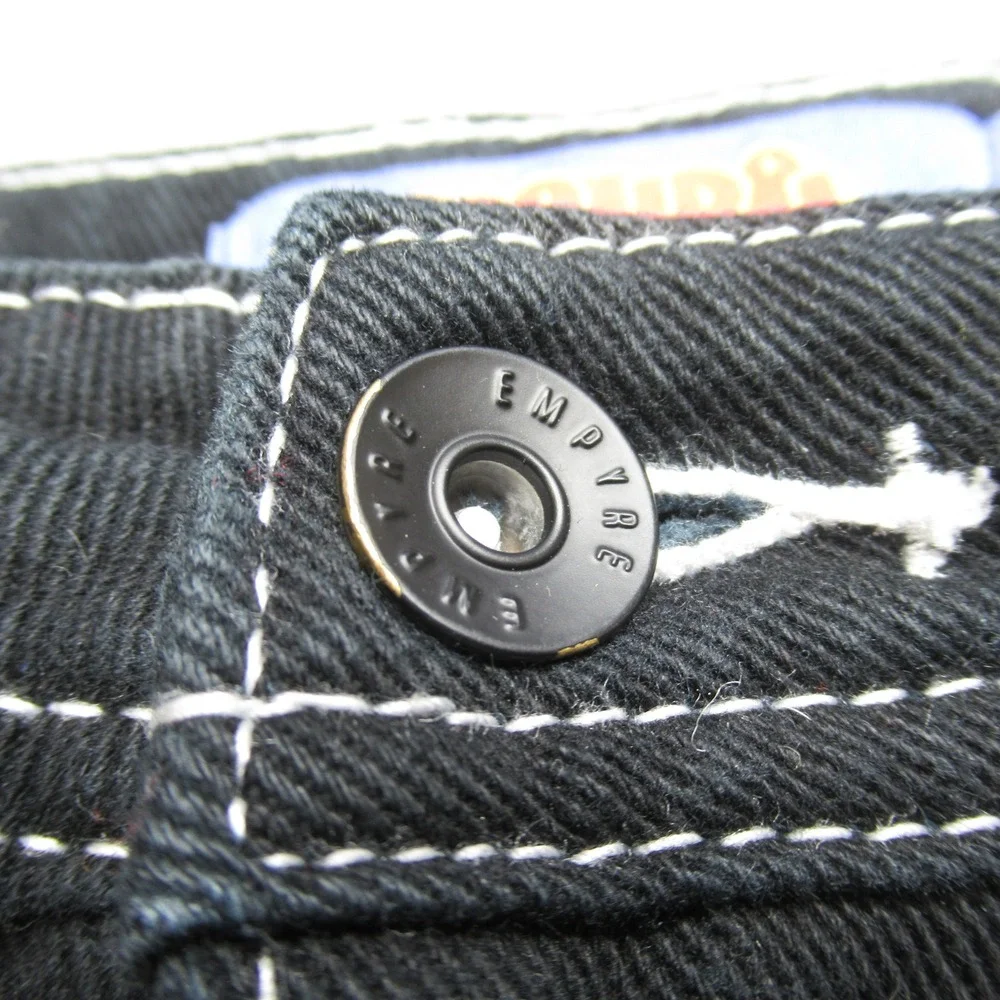 Empyre Y2K Jeans Mens 32x28 Black Denim Wide Leg Contrast Stitch Skate‎ Relaxed
